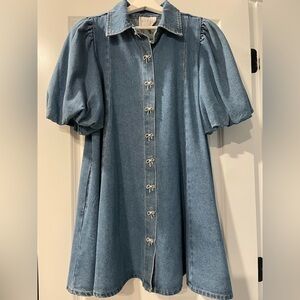 Denim Puff Sleeve Swing Dress